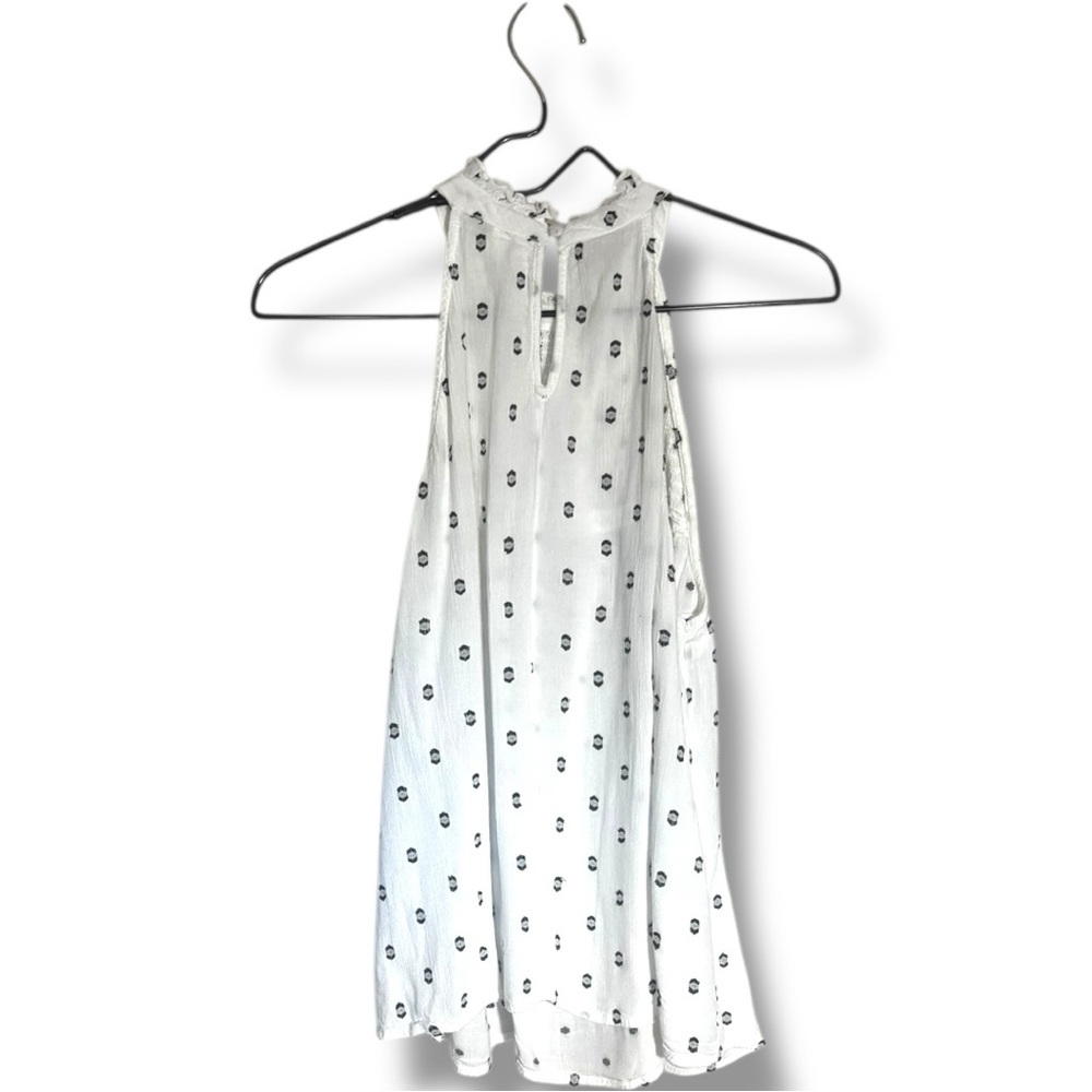 Alya Chic White with Black Pattern High Neck Keyhole Cutout Back Halter Neck Top - Picture 14 of 16